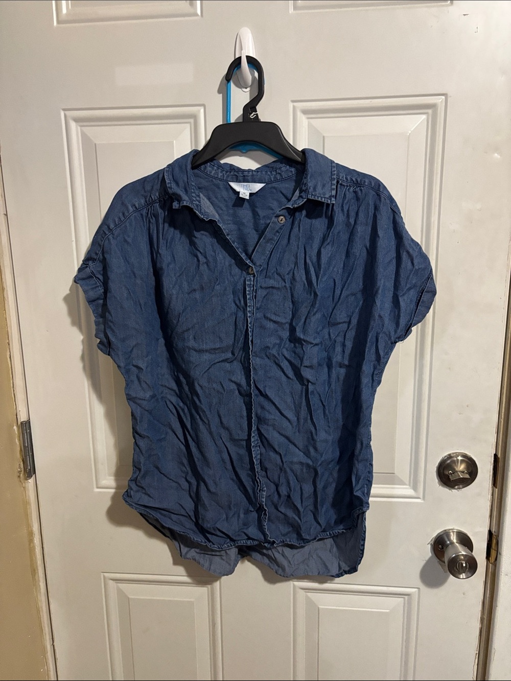 Casual Short-Sleeve Denim Shirt - Blue